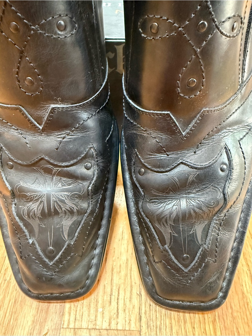 Lounge by Mark Nason Black Western Slip on Loafers with Embossed Cross Detail